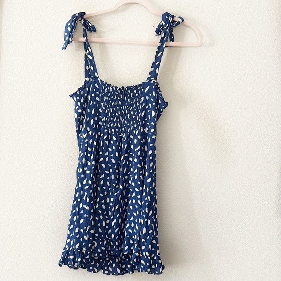 Reformation Mini Blue Polka Dot Dress - Picture 6 of 15